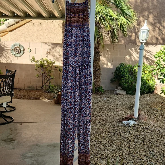 Women's Boho Printed Wide-Leg Jumpsuit - Blue Multi - Picture 5 of 11